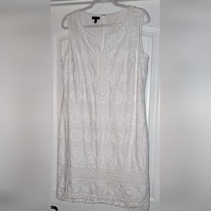 Talbots White Sleeveless Embroidered Midi Dress